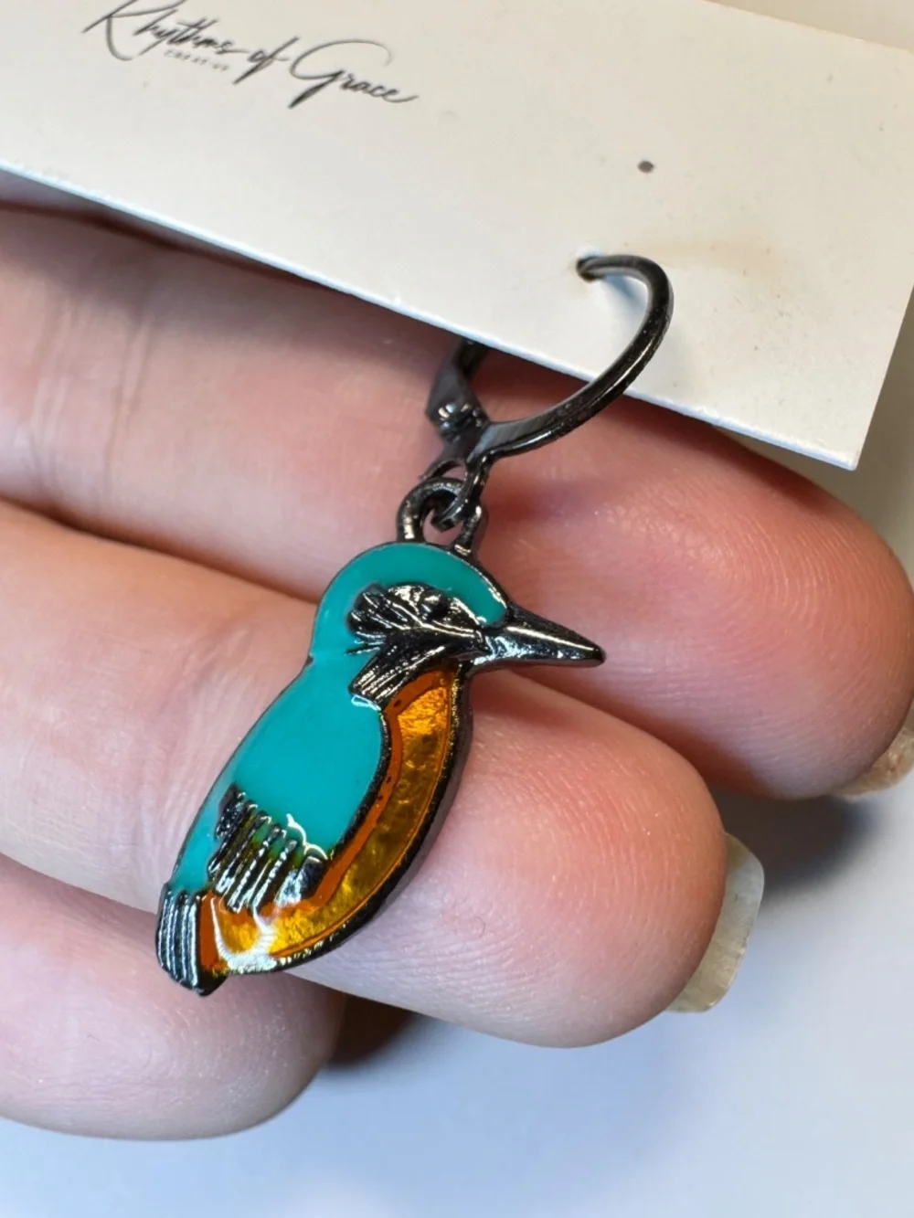 NWT Kingfisher Bird Enamel Hoop Earrings NWT